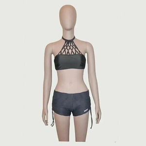 Black Bikini Halter Crop Top‎ Size Small Swimwear Spaghetti Strap Top Vacation
